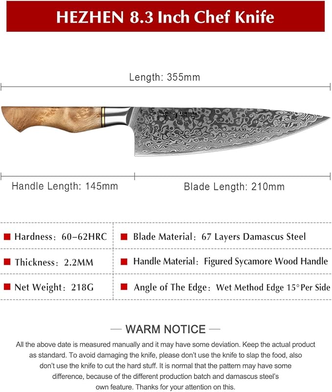 Hezhen Chef's Knife - Professional, 8.3 inch Damascus Steel